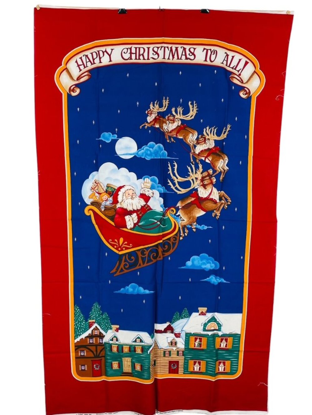 Vtg Cranston Print Works Night Before Christmas Fabric Panel Wall Hanging 35x58